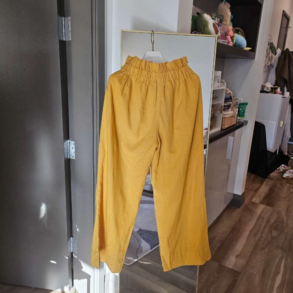 DELUC Mustard Yellow High-Waisted Drawstring Pants Size XS - Picture 3 of 4